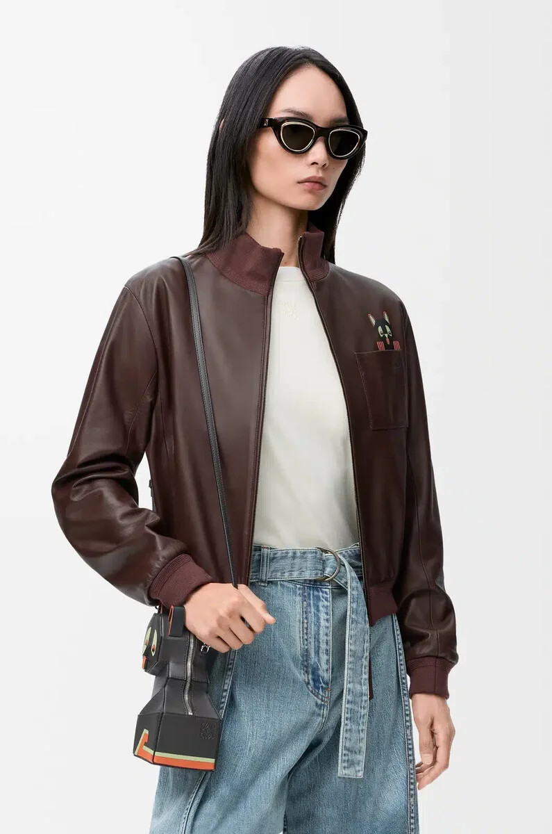 kurze jacke aus braunem nappa-lammleder