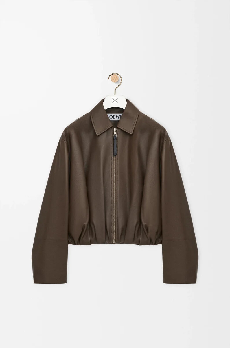 drapierte jacke aus nappa-kalbsleder dunkelgrün