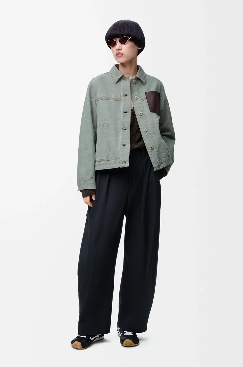 arbeitsjacke aus denim-khakigrün