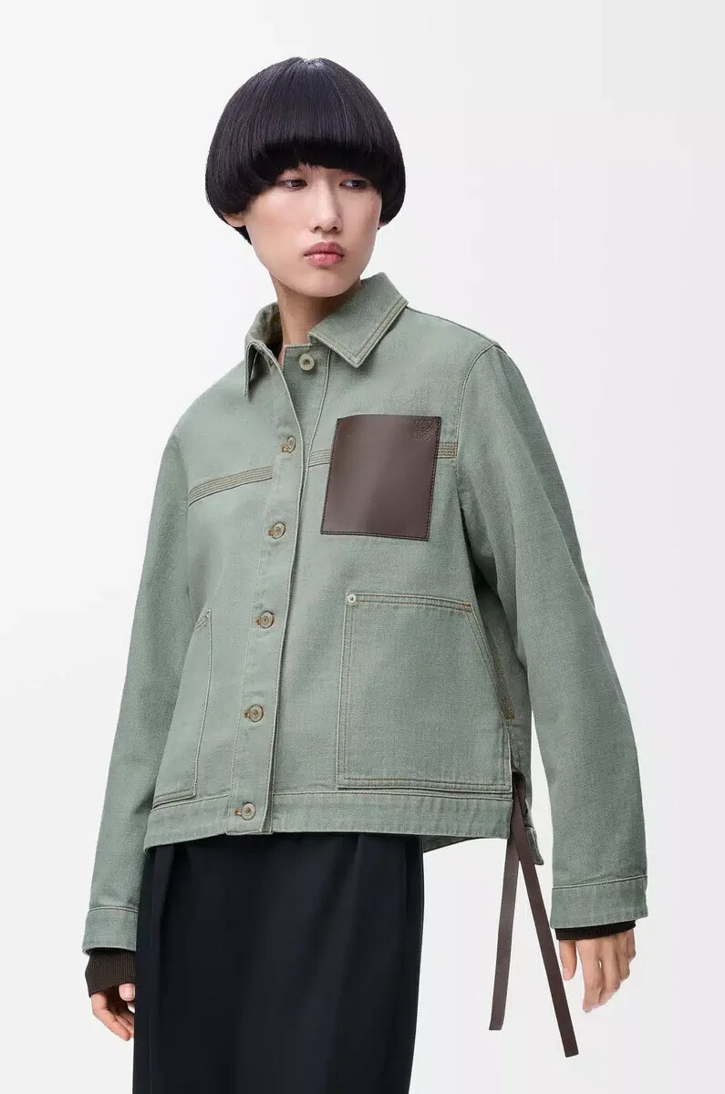 arbeitsjacke aus denim-khakigrün