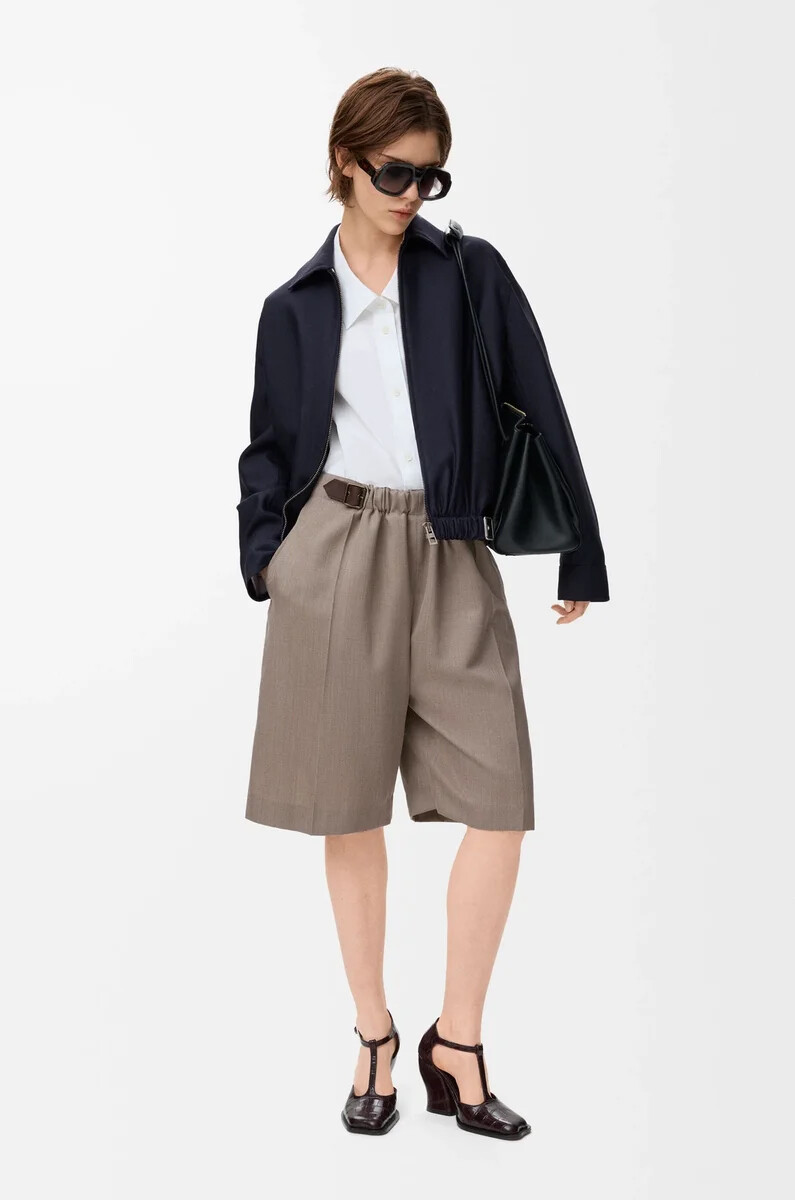 gürteljacke aus wolle und seide marineblau