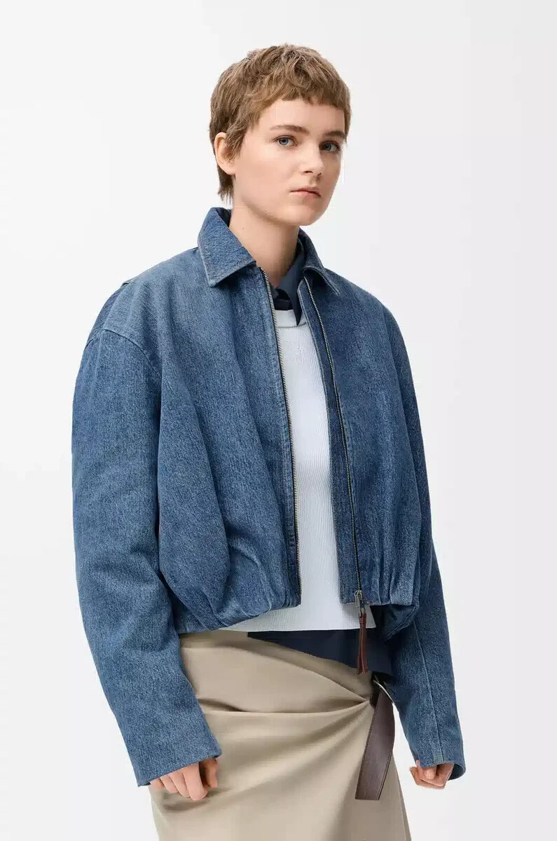 drapierte jacke aus denim in indigoblau