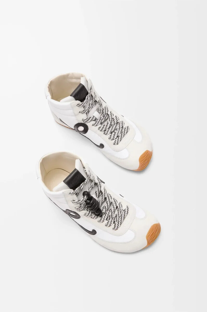 ballet runner 2.0 high-top-sneaker aus nylon und kalbsleder weißschwarz