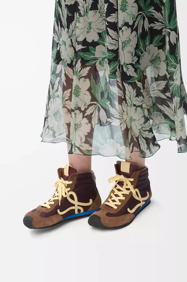 ballet runner 2.0 high-top-sneaker aus nylon und kalbsleder braungelbblau