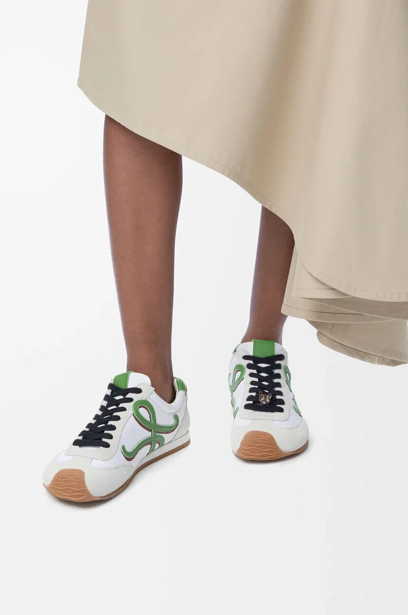 ballet runner 2.0 aus nylon und kalbsleder weißgrasgründunkelorange