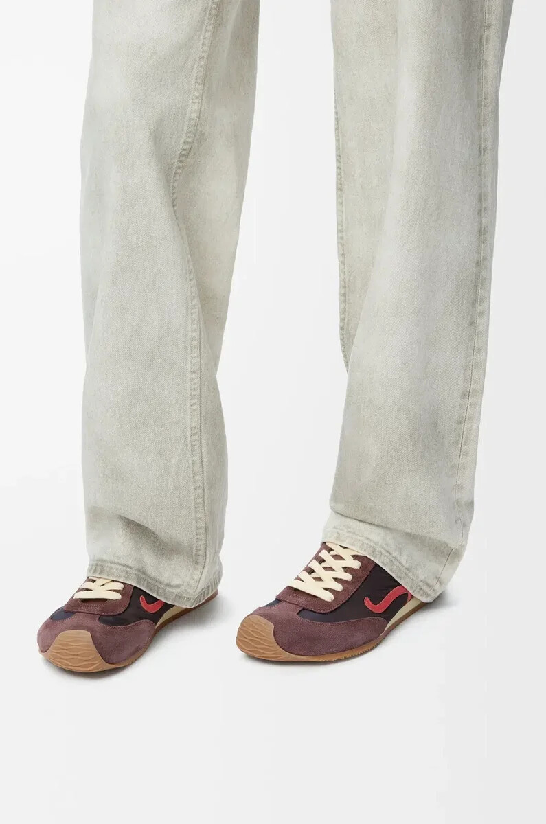 ballet runner 2.0 aus nylon und kalbsleder schokoladenbraunkorallegelb