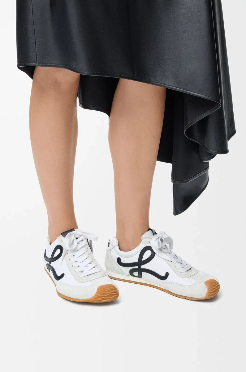 ballet runner 2.0 aus nylon und kalbsleder weißschwarz