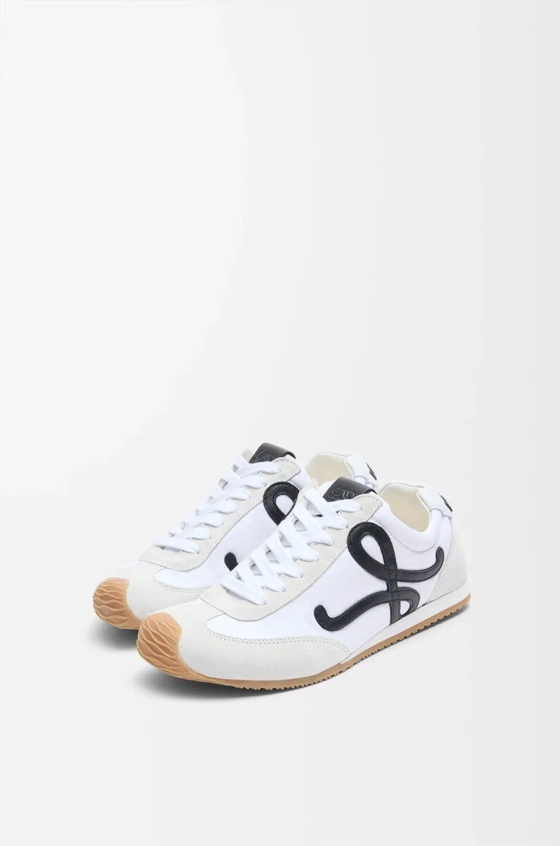 ballet runner 2.0 aus nylon und kalbsleder weißschwarz