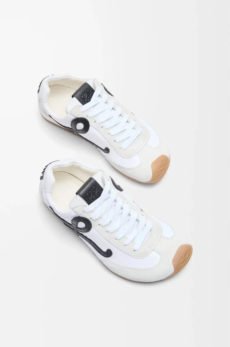 ballet runner 2.0 aus nylon und kalbsleder weißschwarz