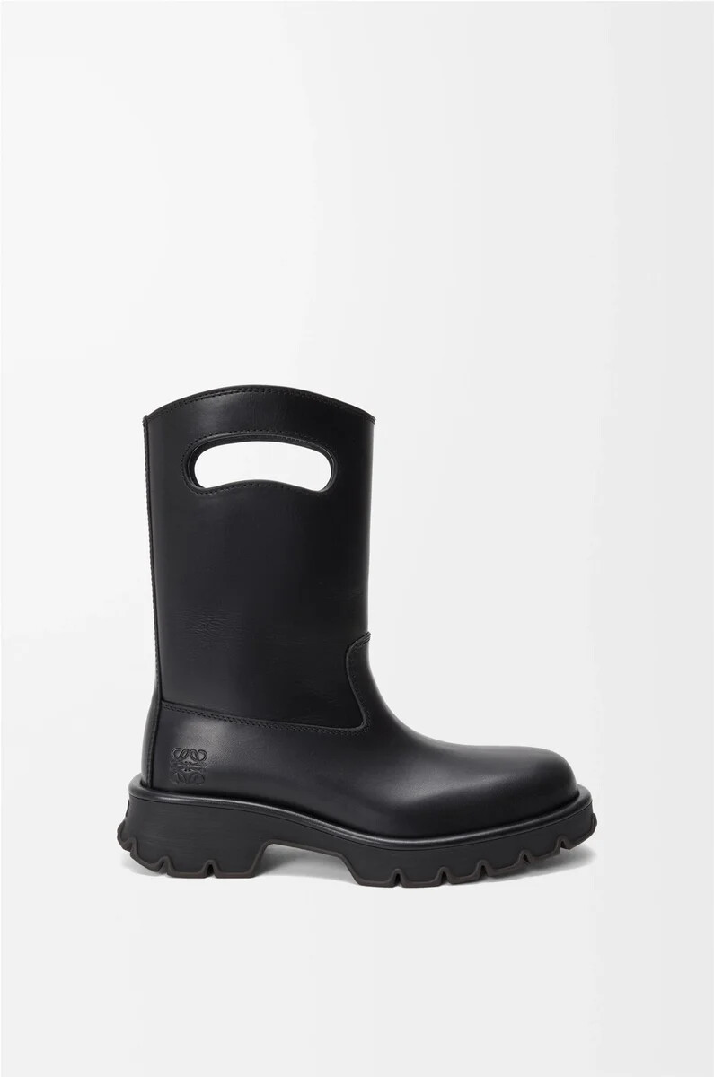 bobby-stiefel aus pflanzlich gegerbtem kalbsleder schwarz