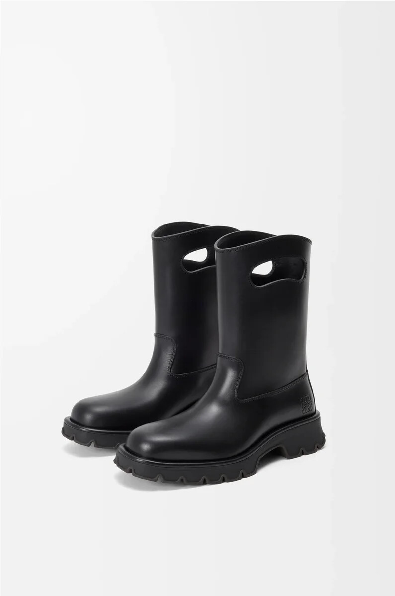 bobby-stiefel aus pflanzlich gegerbtem kalbsleder schwarz