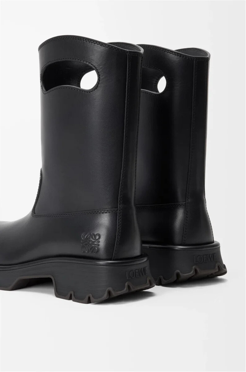 bobby-stiefel aus pflanzlich gegerbtem kalbsleder schwarz