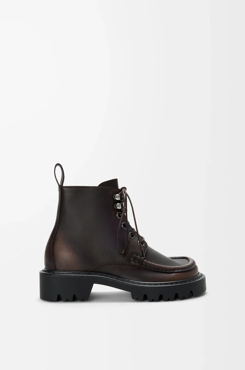 sierra combat-ankle-boot aus gebürstetem kalbsleder in dunkelbraun