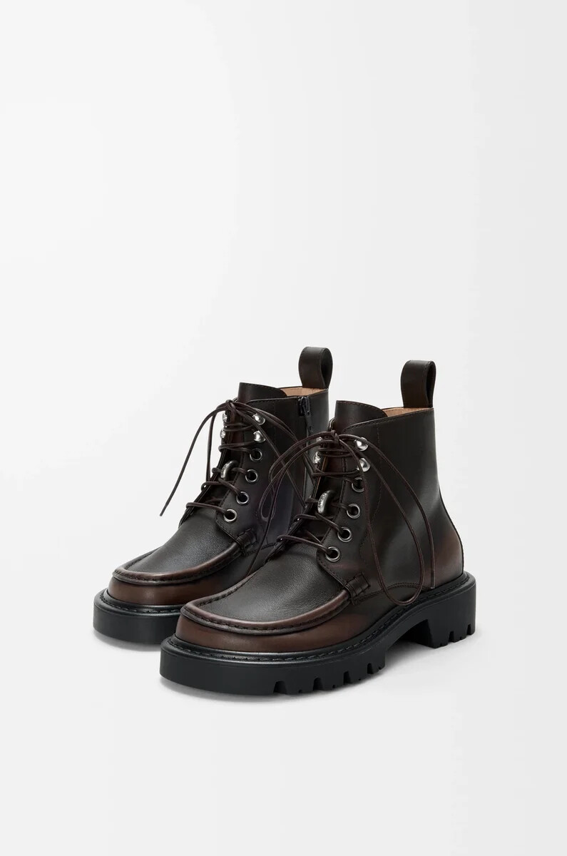 sierra combat-ankle-boot aus gebürstetem kalbsleder in dunkelbraun