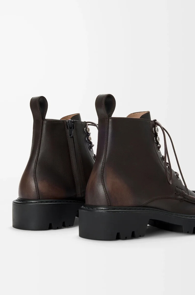 sierra combat-ankle-boot aus gebürstetem kalbsleder in dunkelbraun