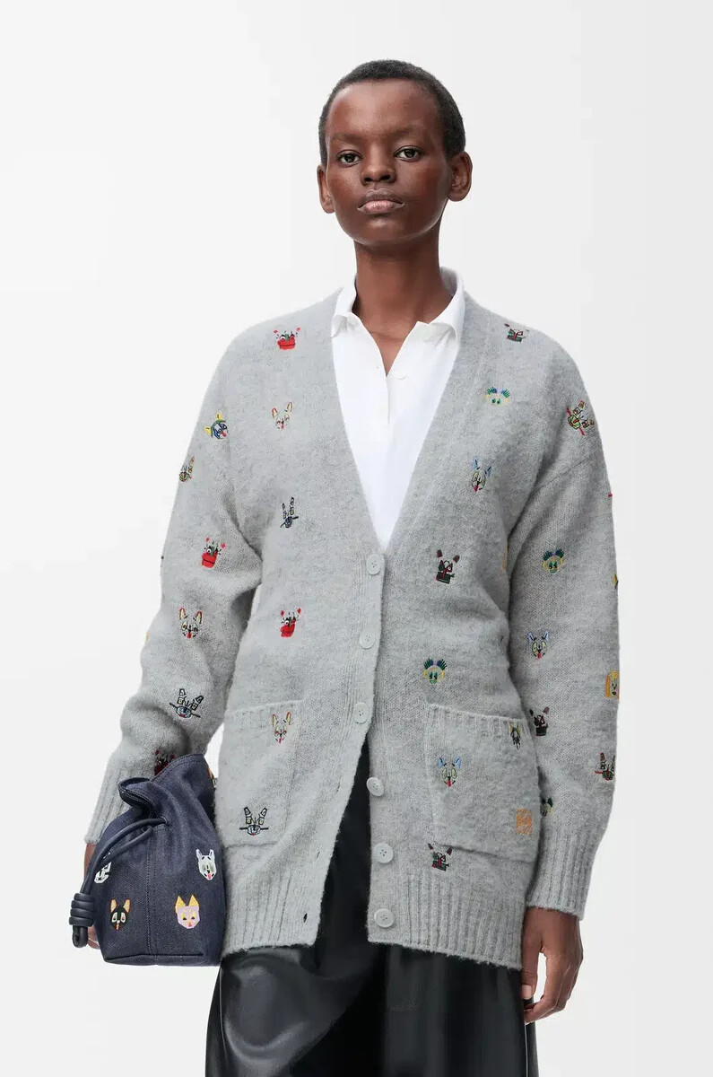 strickjacke mit gürtel aus wolle graumehrfarbig
