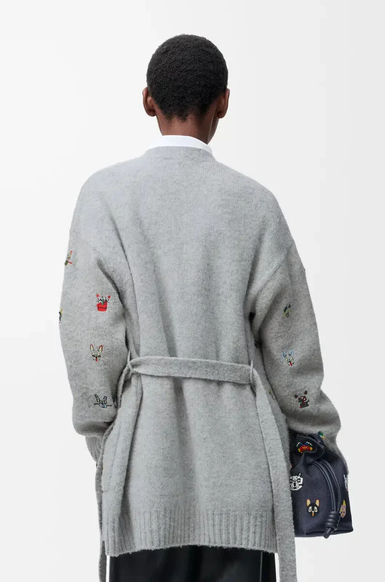 strickjacke mit gürtel aus wolle graumehrfarbig