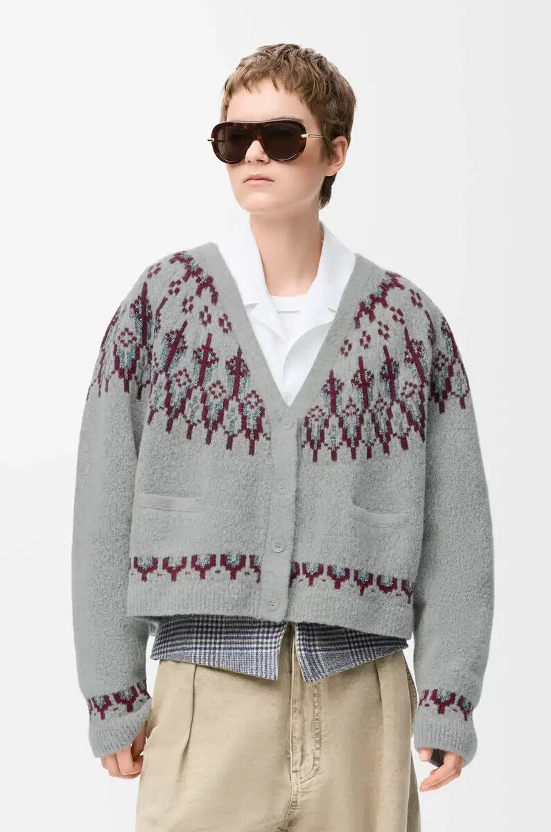 strickjacke aus wollmischung hellgraumehrfarbig