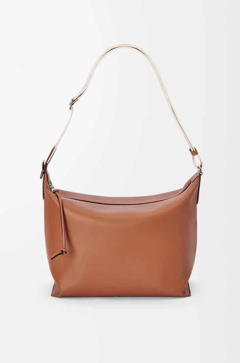 cubi crossbody-tasche aus geschmeidigem glattem kalbsleder und jacquard-muster in hellbraun