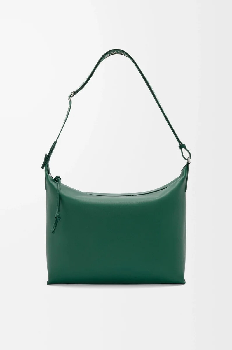 cubi umhängetasche aus geschmeidigem glattem kalbsleder und jacquard-evergreen