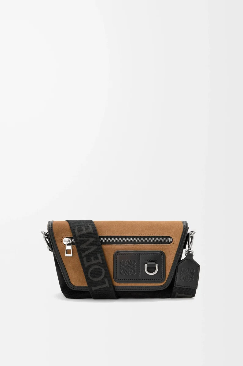 mini flex messenger bag aus canvas und wildleder schwarzdunkelgold