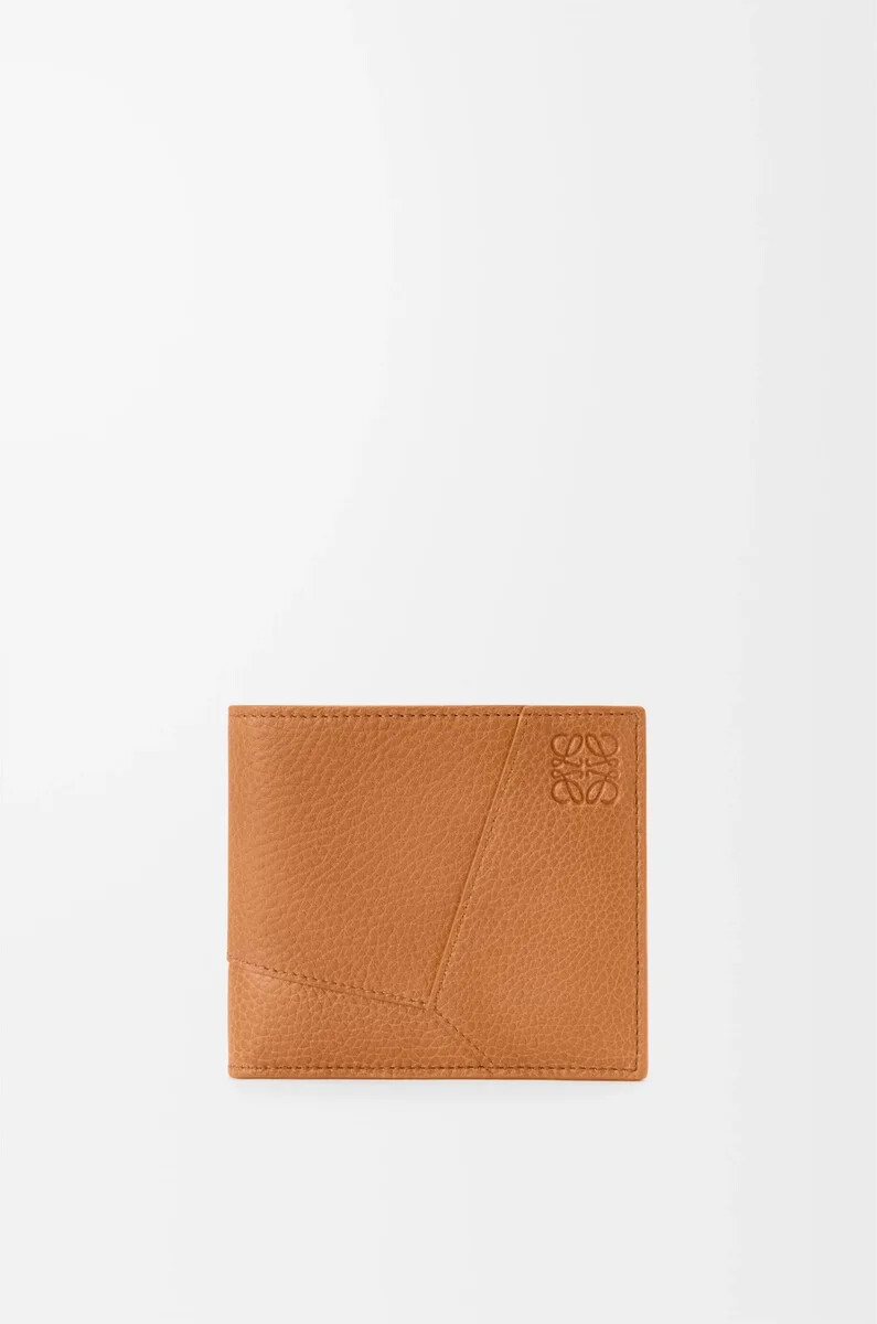 puzzle-bifold-geldbörse aus geschmeidigem genarbtem kalbsleder in hell-canyon-braun