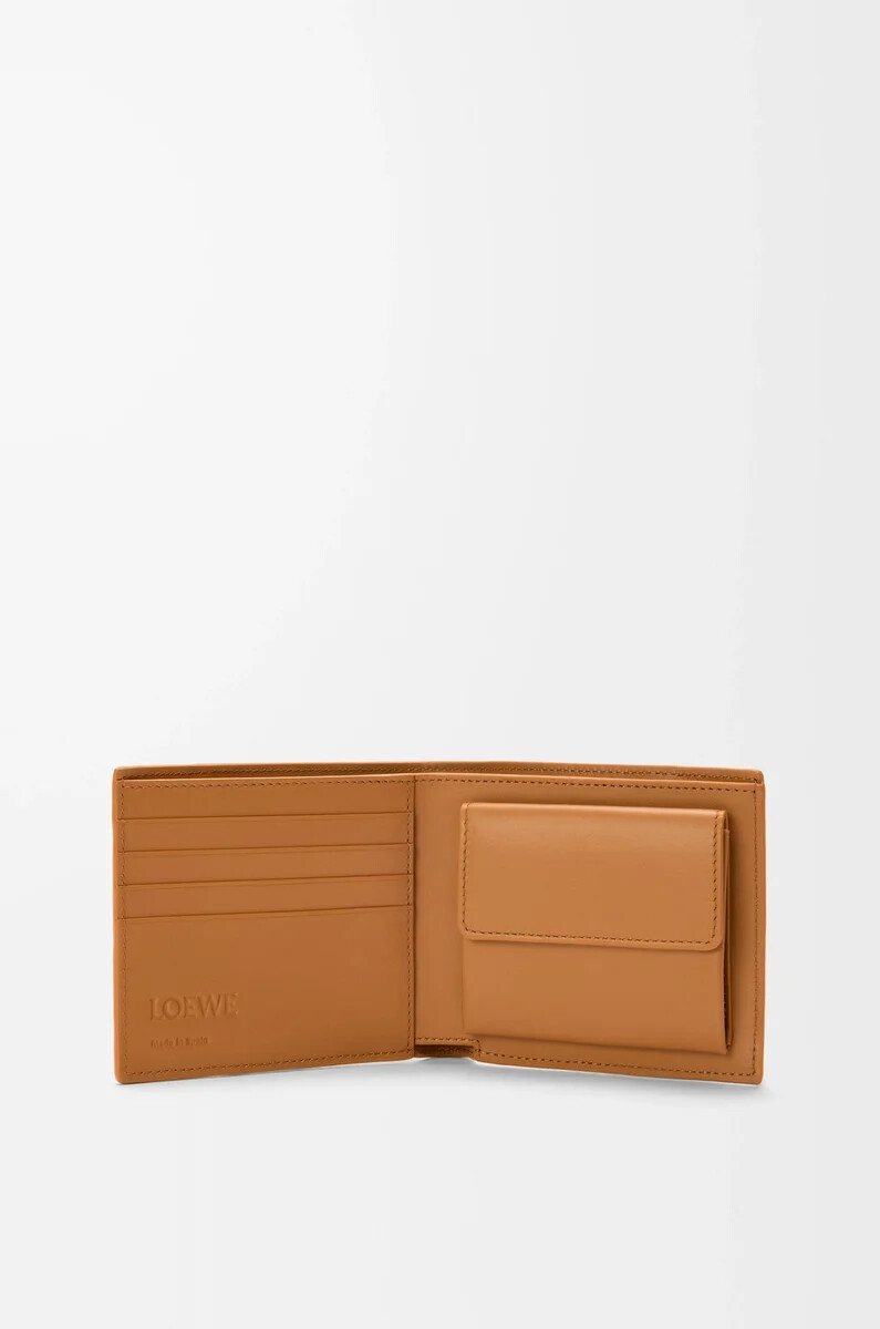 zweifach faltbares münzportemonnaie aus geschmeidigem genarbtem kalbsleder in hellbraun canyon brown.