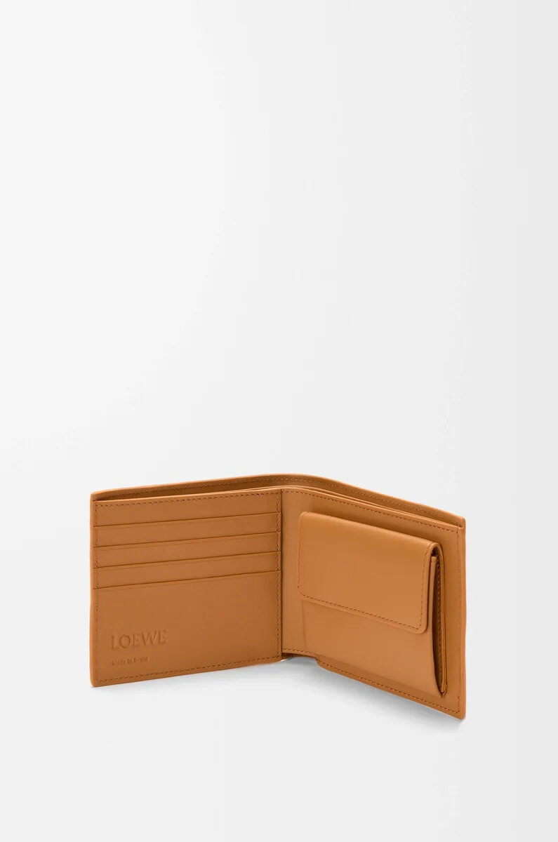 zweifach faltbares münzportemonnaie aus geschmeidigem genarbtem kalbsleder in hellbraun canyon brown.