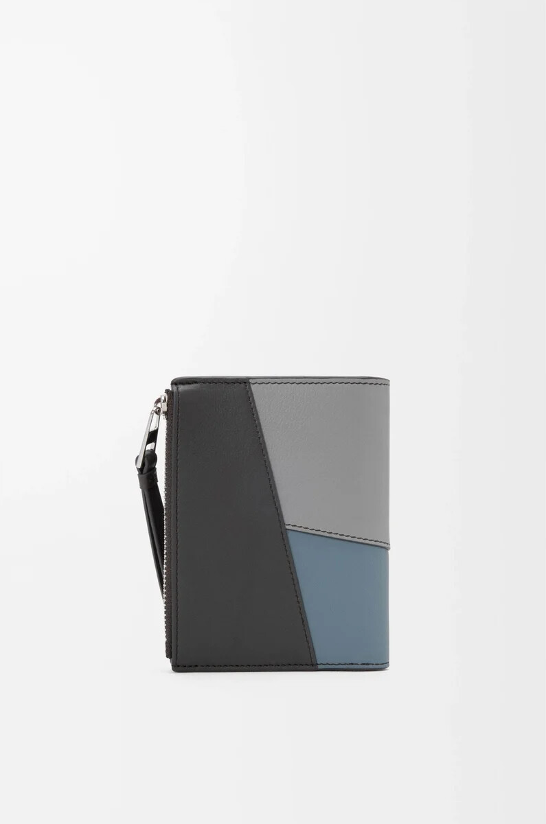 puzzle slim compact wallet aus klassischem kalbsleder in asphaltgrausturmblau