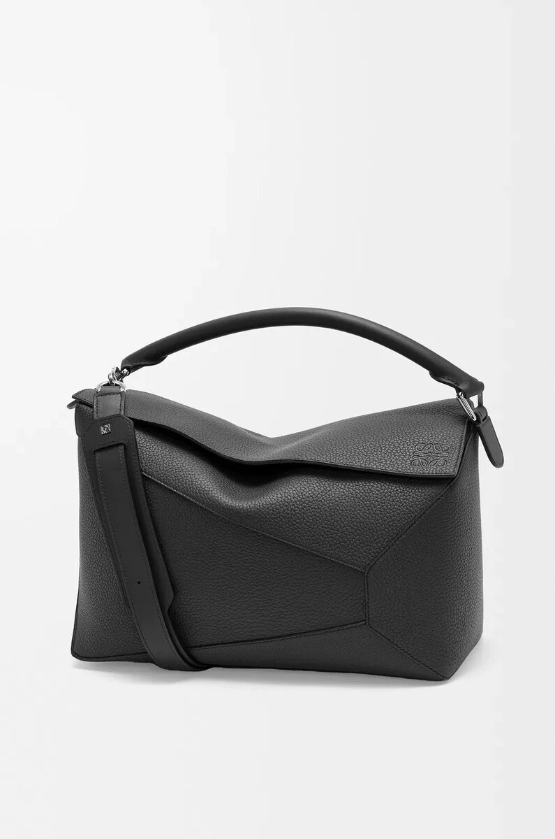 große puzzle edge tasche aus genarbtem kalbsleder schwarz