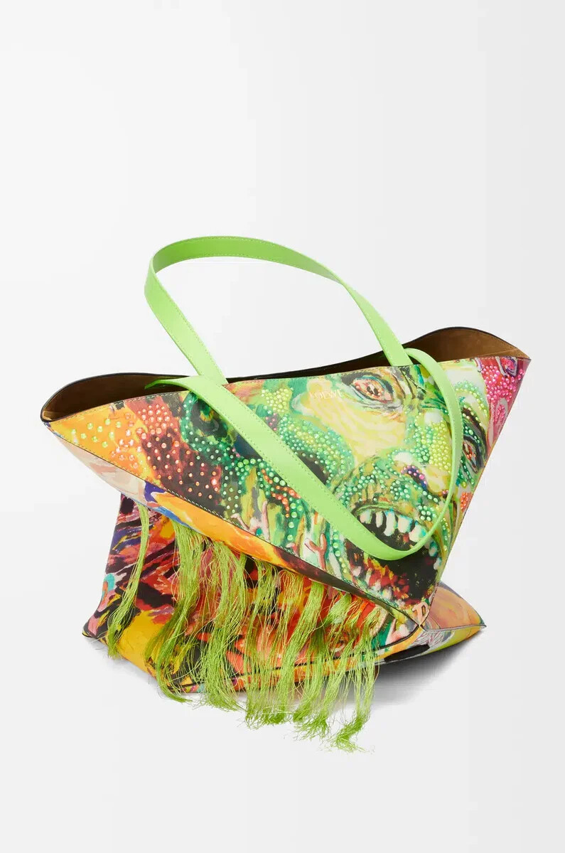 xl puzzle fold tote aus klassischem kalbsleder in vivid greenmulticolor