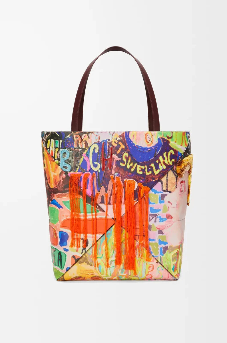 xl puzzle fold tote aus klassischem kalbsleder in dunkelburgundermehrfarbig