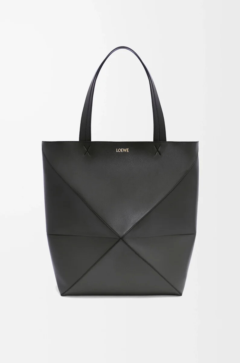 xl puzzle fold tote aus glänzendem kalbsleder schwarz