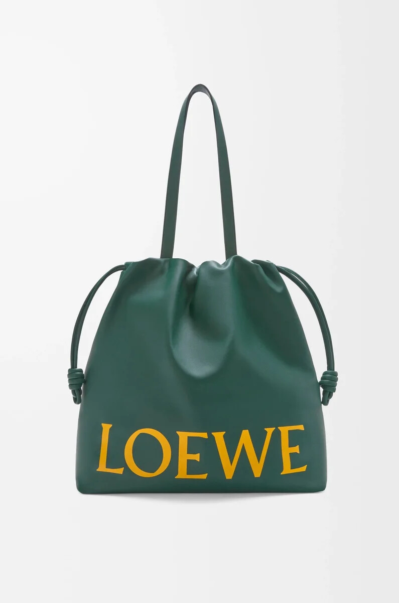 flamenco-logo-tragetasche aus nappa-kalbsleder evergreen