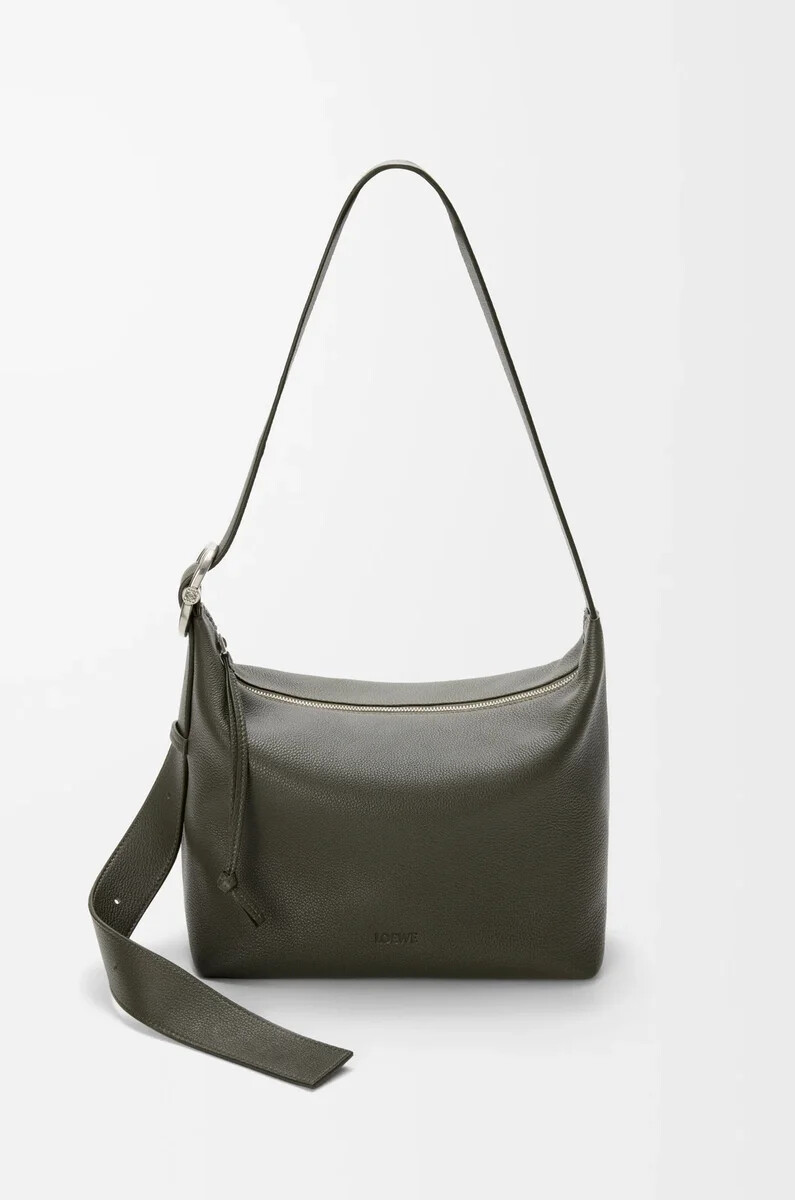 loop hobo-tasche aus geschmeidigem genarbtem kalbsleder in dunkelkhaki
