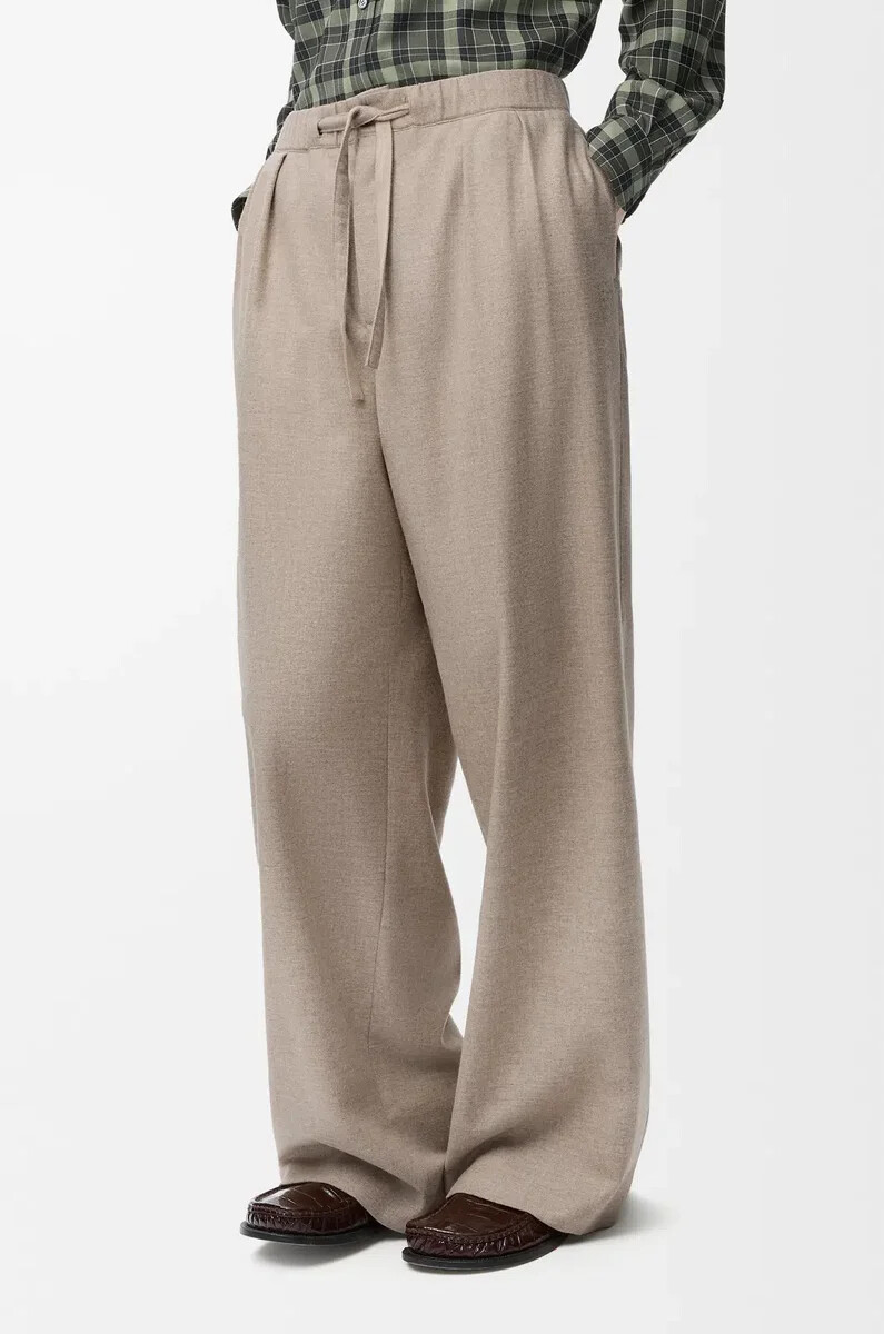 hose mit kordelzug aus wolle und kaschmir beige melange