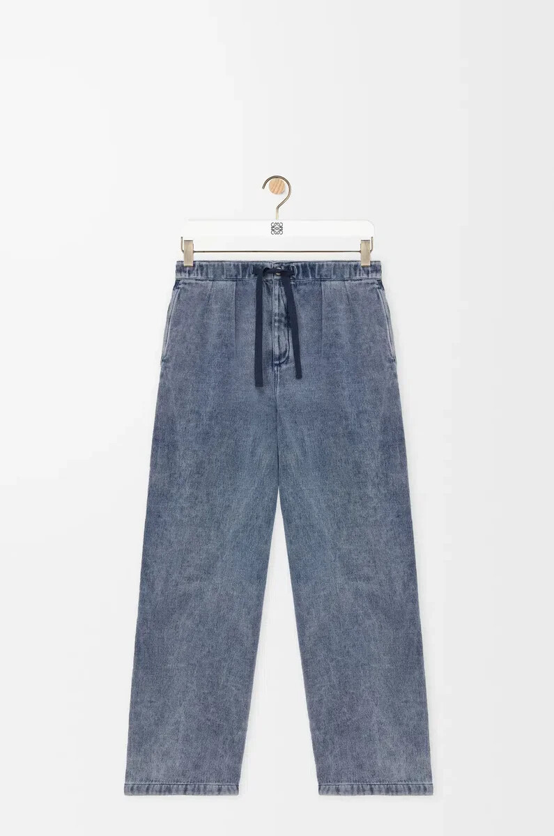 hose mit kordelzug aus baumwolle und leinen grau-blau