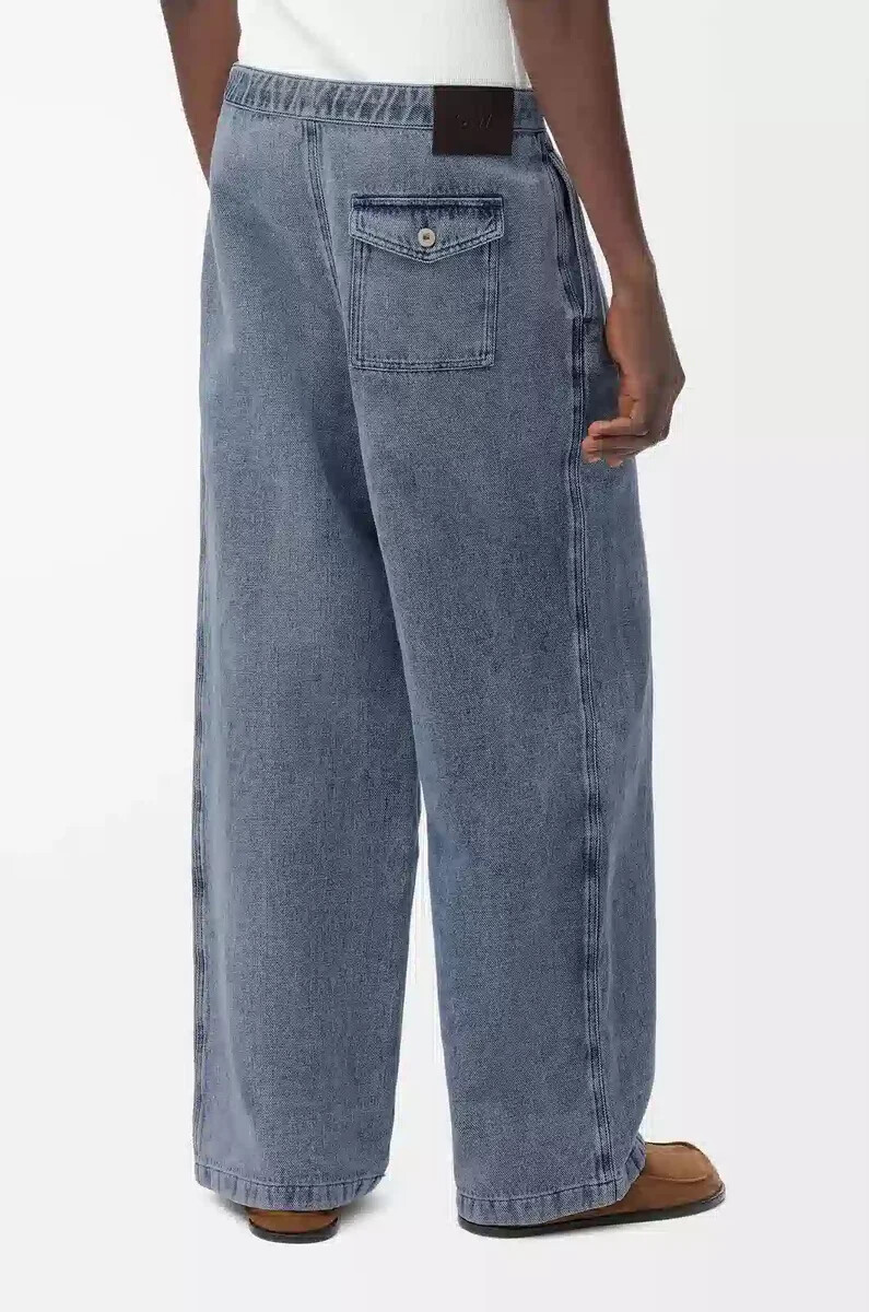 hose mit kordelzug aus baumwolle und leinen grau-blau