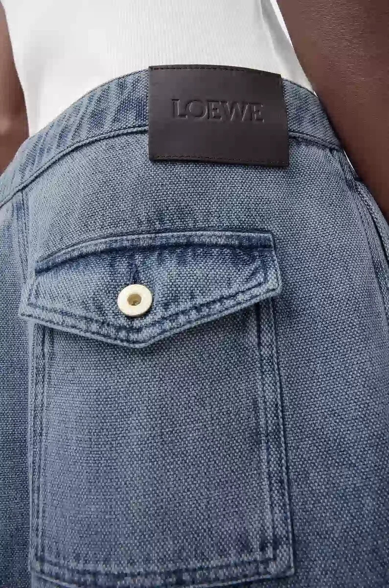 hose mit kordelzug aus baumwolle und leinen grau-blau