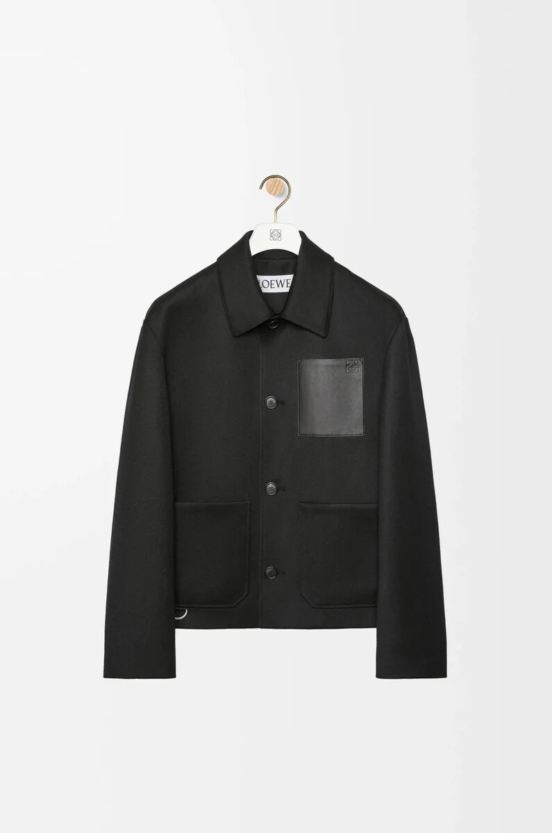 schwarze arbeitsjacke aus wolle und kaschmir