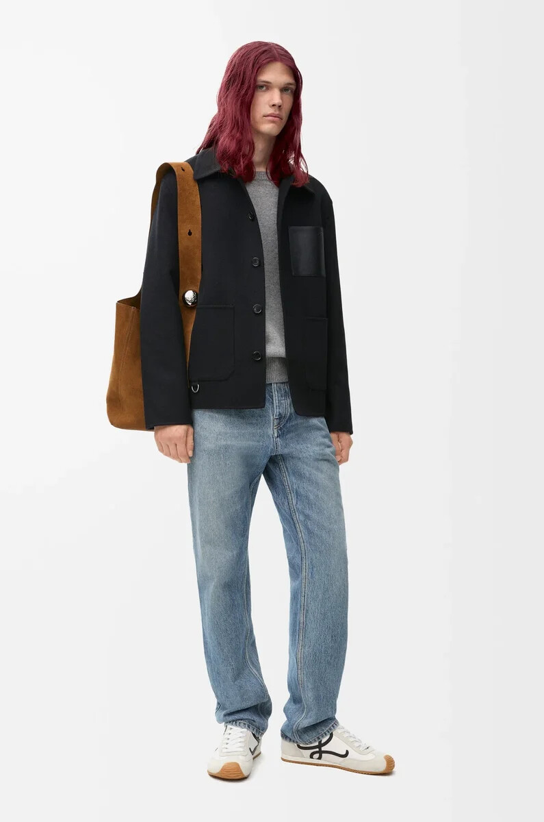 schwarze arbeitsjacke aus wolle und kaschmir