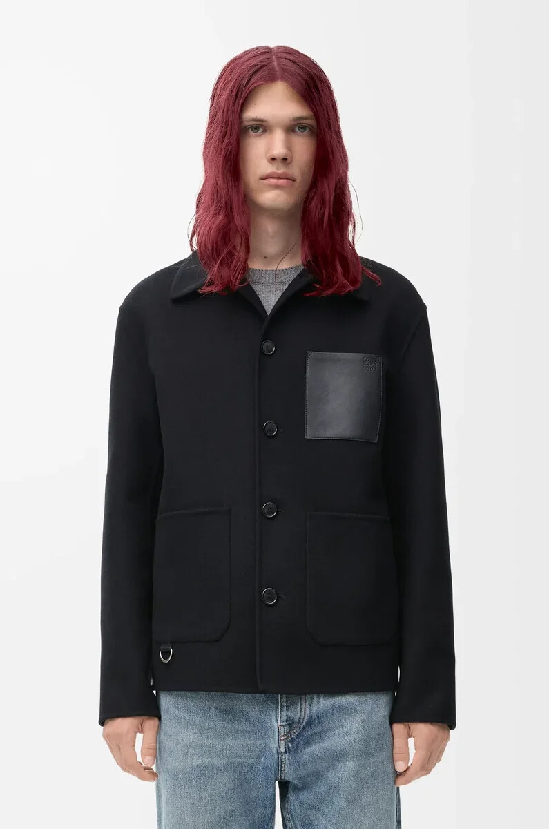 schwarze arbeitsjacke aus wolle und kaschmir