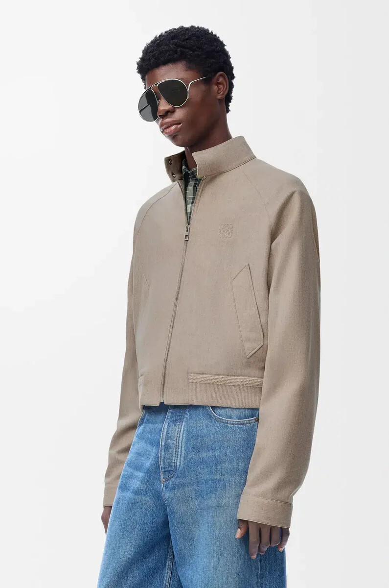 jacke mit reißverschluss aus wolle und kaschmir beige melange