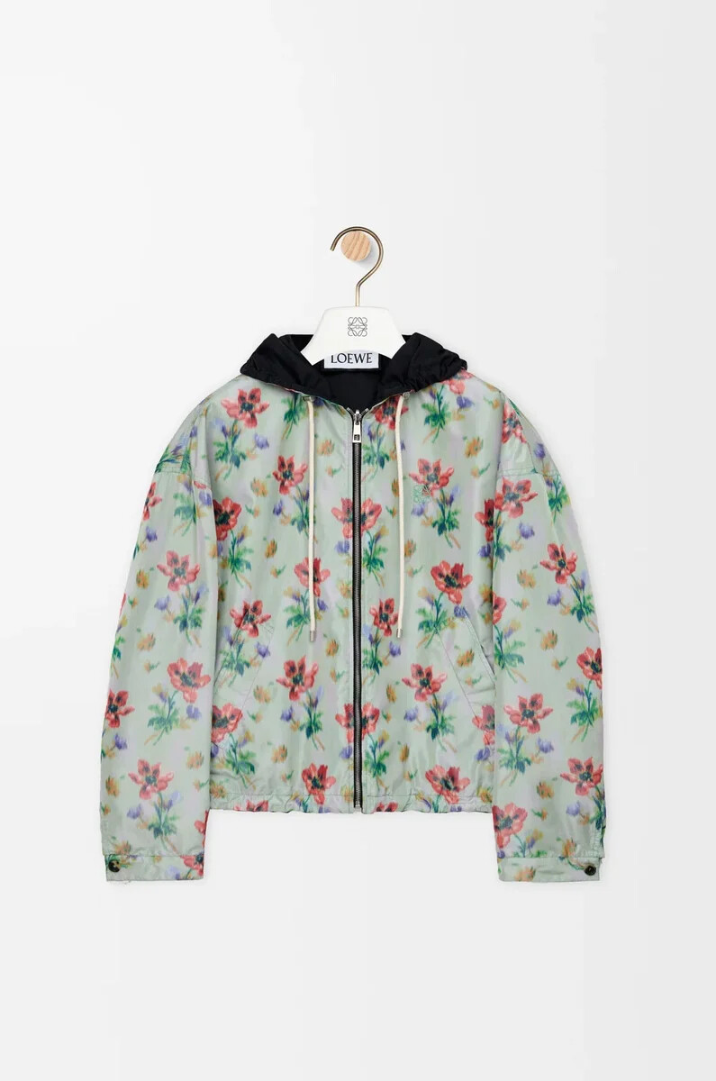 kapuzenjacke aus polyester und seide grünrot