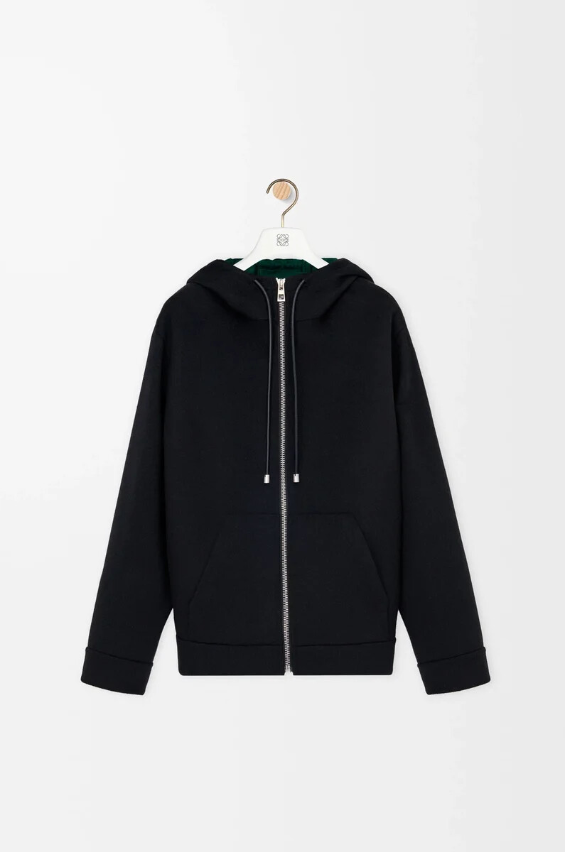 kapuzenjacke aus wolle und kaschmir schwarzgrün