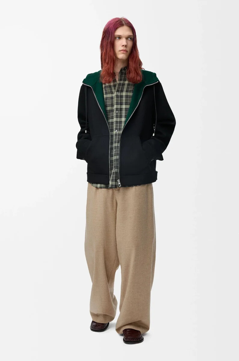 kapuzenjacke aus wolle und kaschmir schwarzgrün
