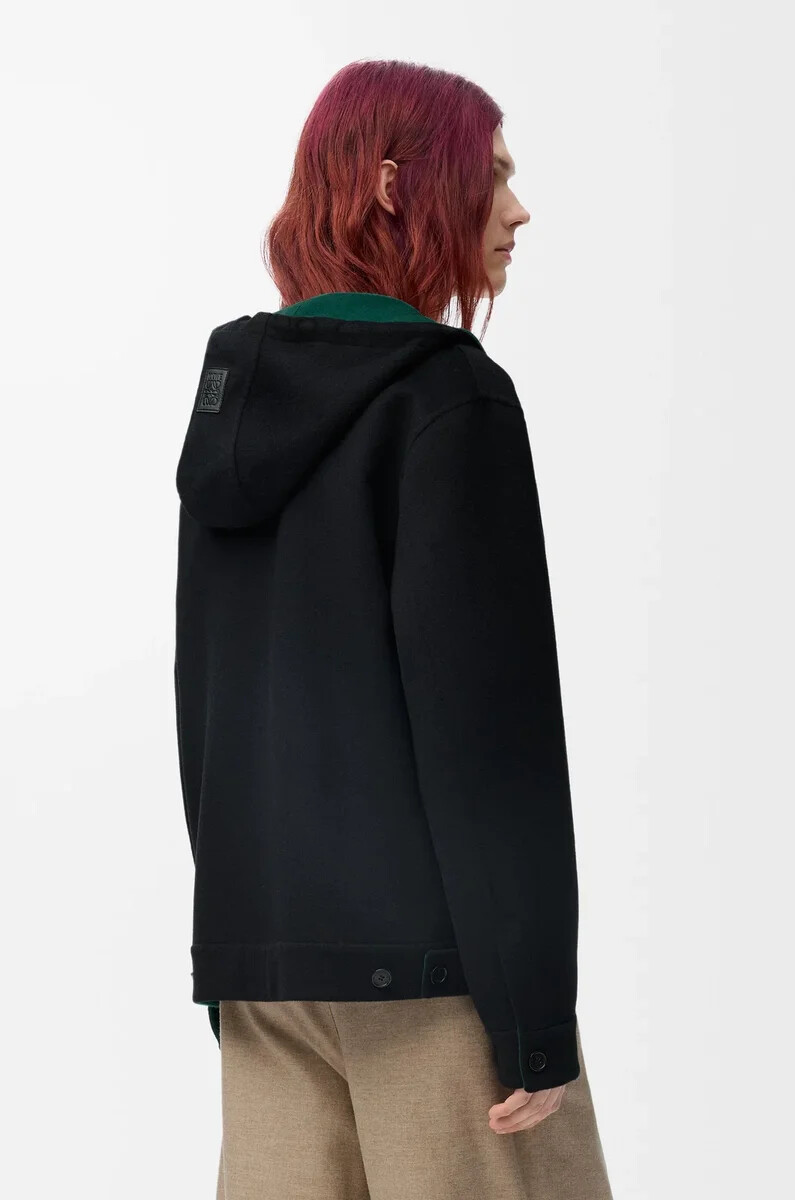 kapuzenjacke aus wolle und kaschmir schwarzgrün