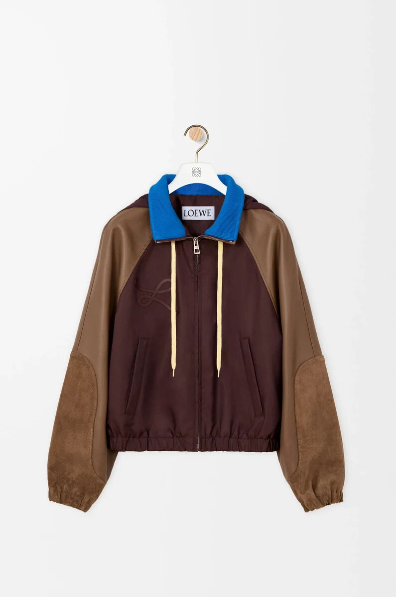 bomberjacke aus nylon nappa-lammleder und wildleder-kalbsleder braun