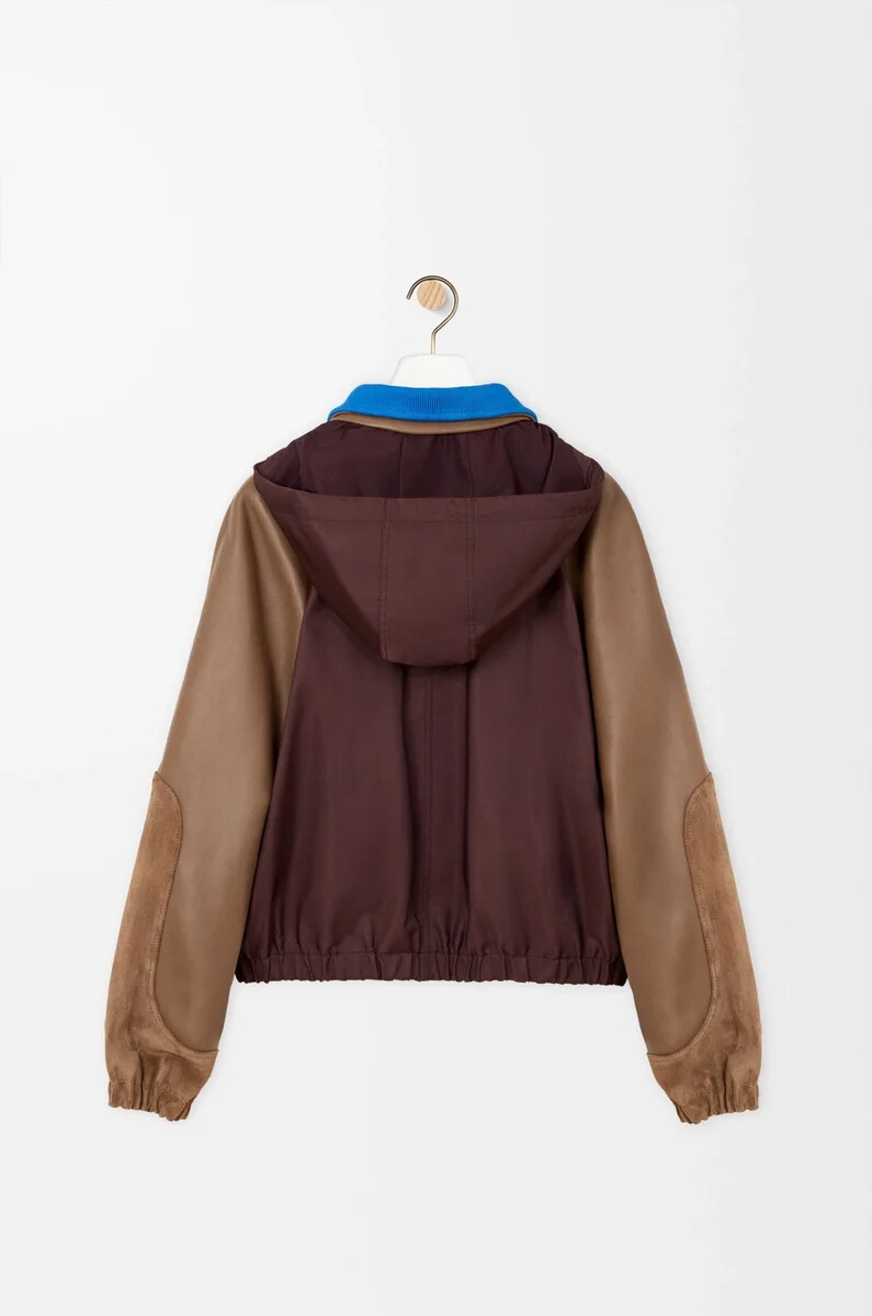 bomberjacke aus nylon nappa-lammleder und wildleder-kalbsleder braun