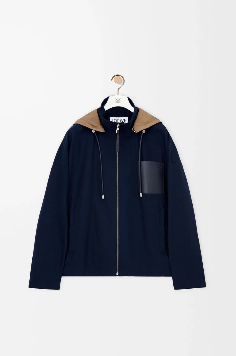 kapuzenjacke aus baumwolle marineblaubeige